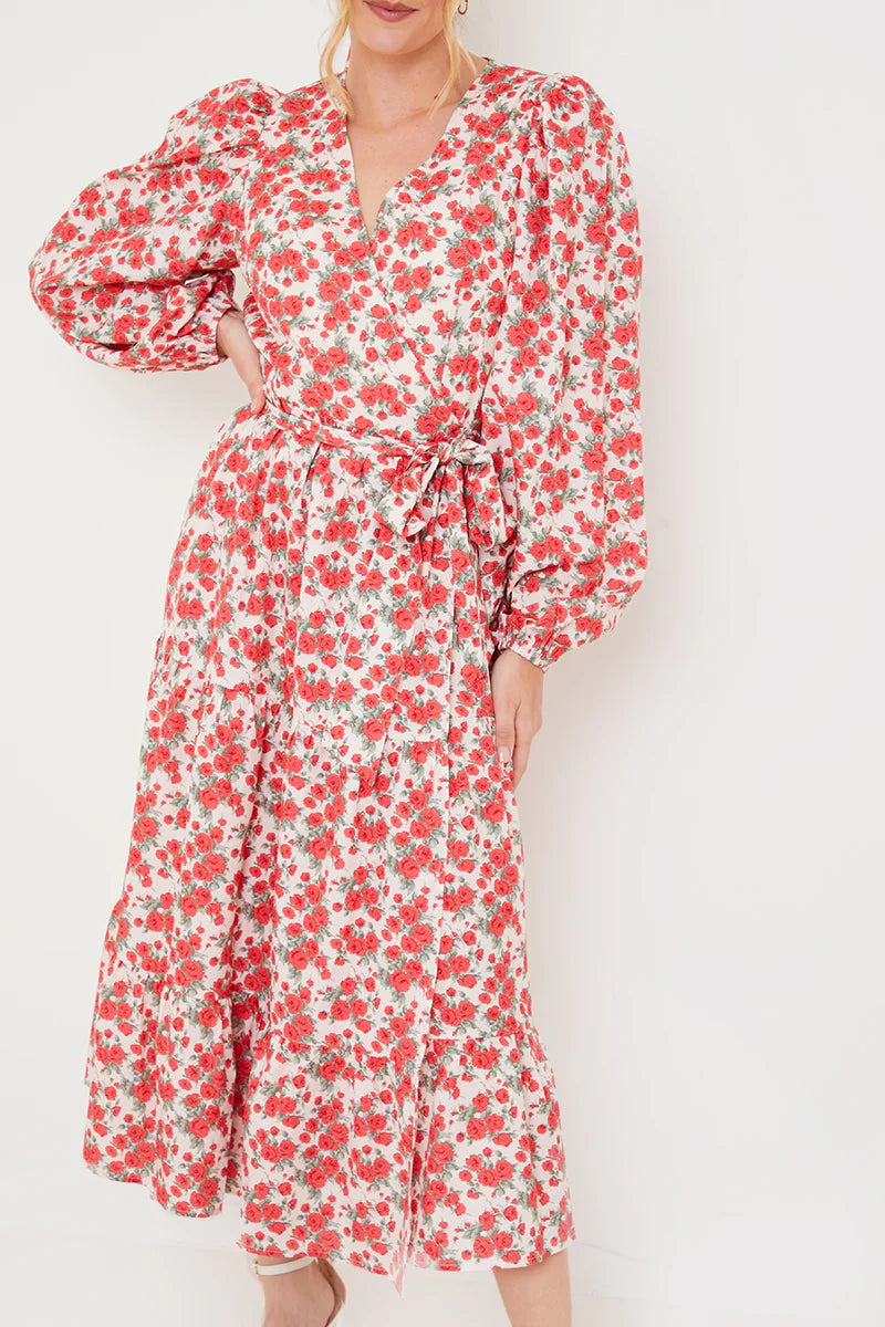 Floral Wrap Midi Dress