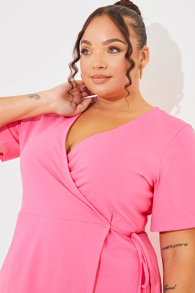 Short Sleeve Wrap Swing Dress
