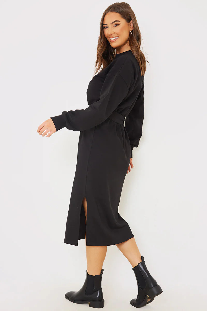 Belted Midi Sweater Dress��