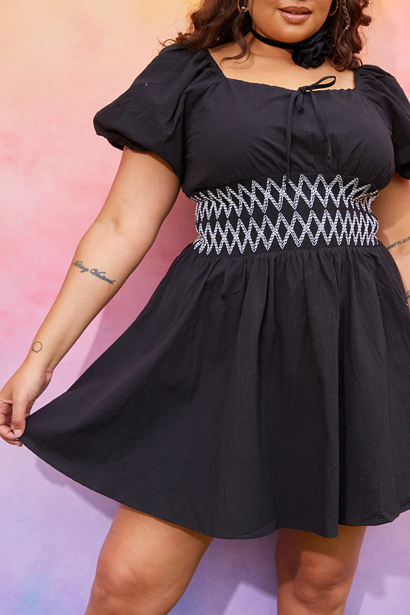 Short Sleeve Milkmaid Dress With Embroidery Detail