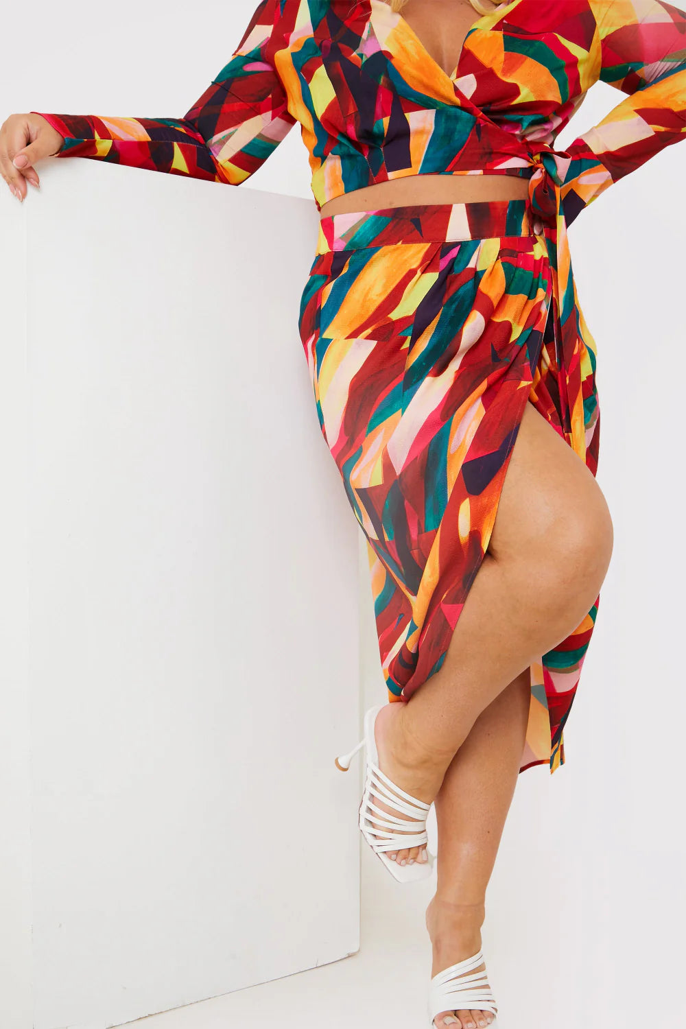 Wrap Front Midi Skirt