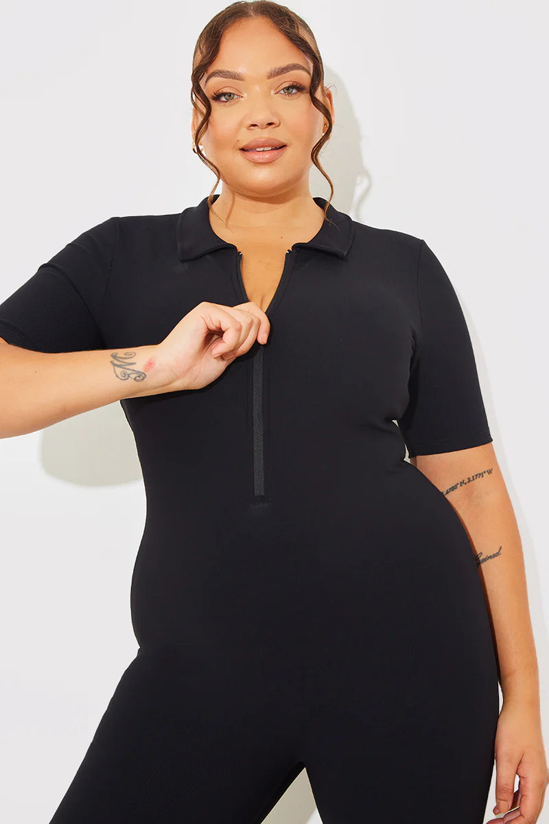 Built-In Bra Half Zip Short Sleeve Sculpt and Control Unitard