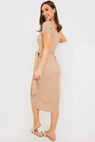 Ribbed Sweetheart Wrap Midi Dress