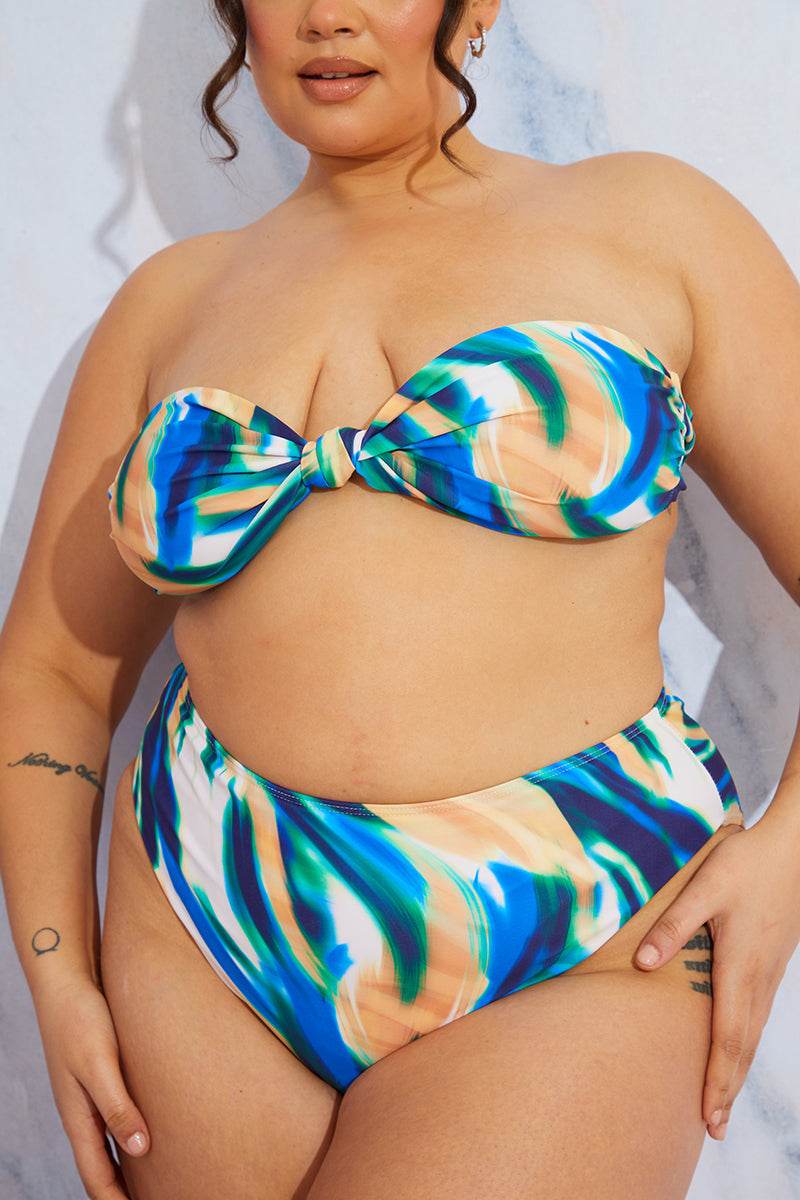 Abstract Print Bandeau Bikini Top