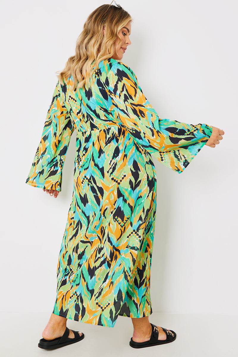 Abstract Print Tie Front Beach Kimono