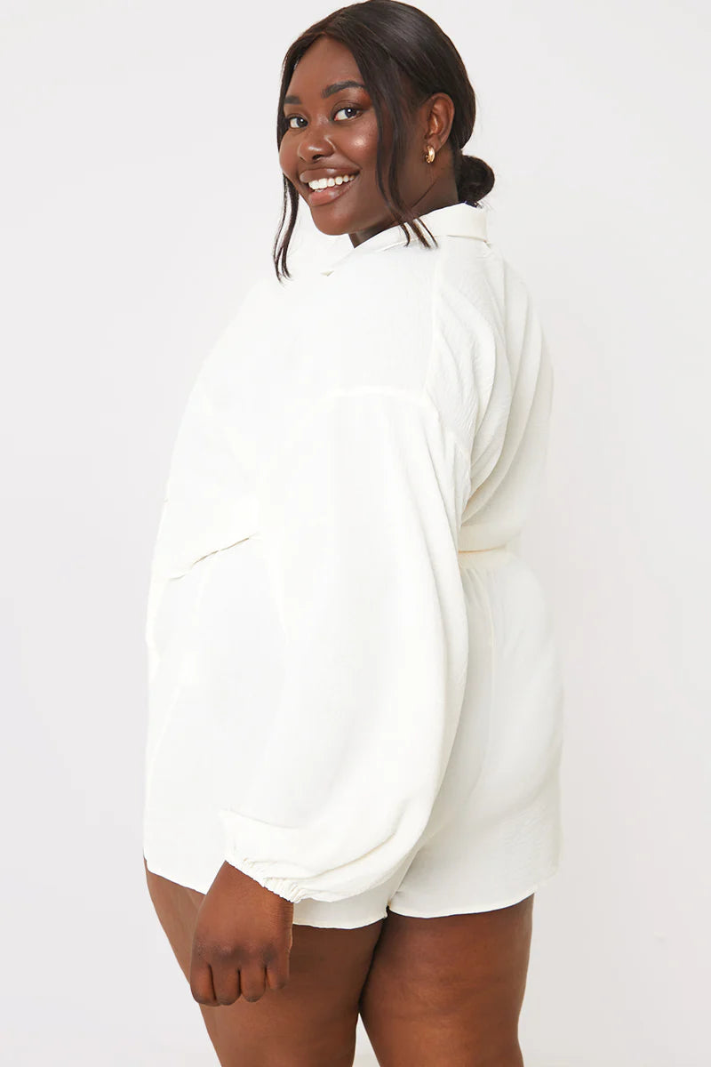 Cropped Tie Front Co-Ord Shirt