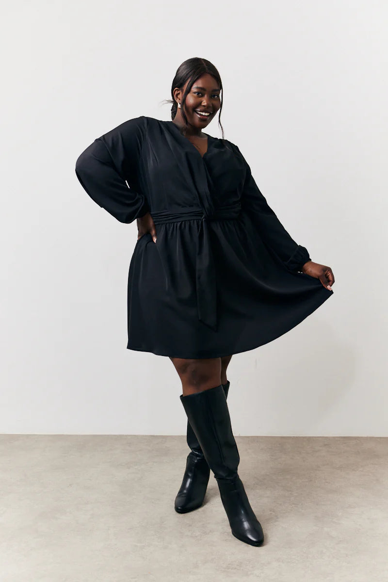 Black Drape Detail Mini Dress