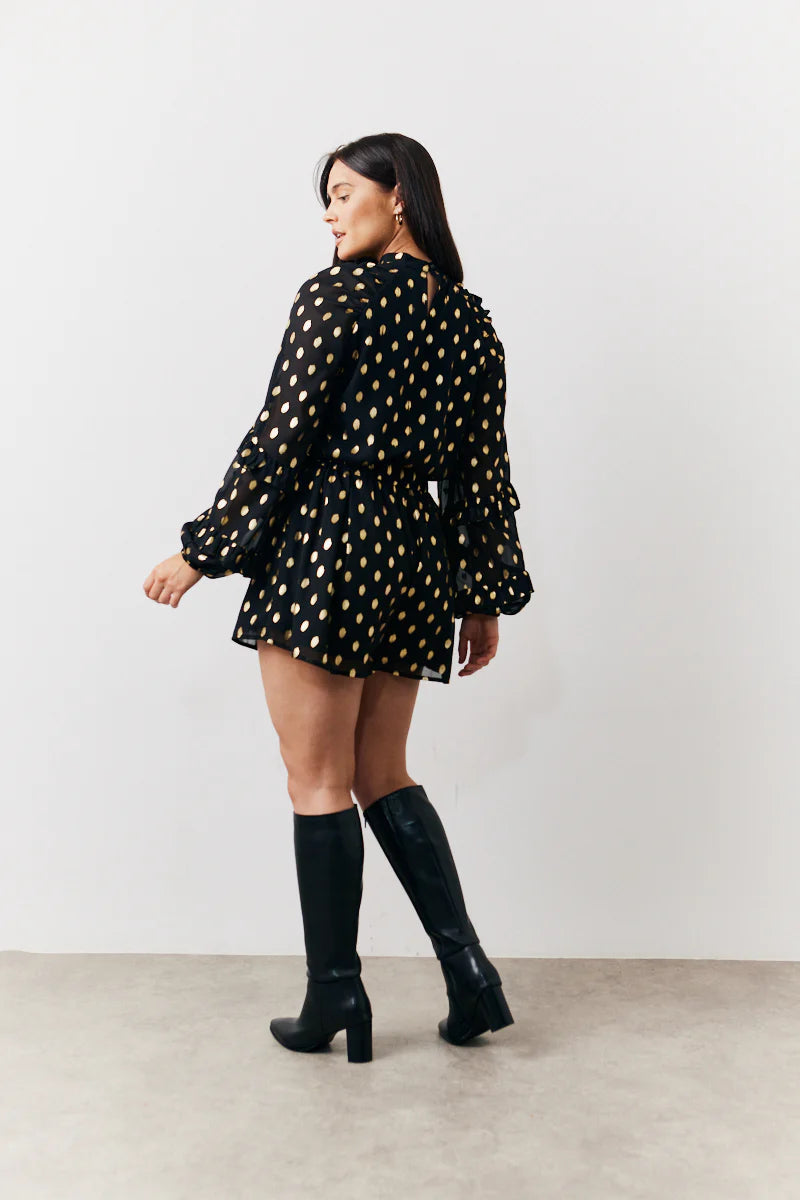 Black Foil Detail Chiffon Blouse