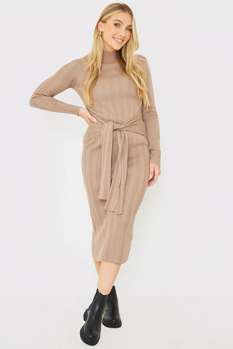 Belted Rib Knitted Midi Dress