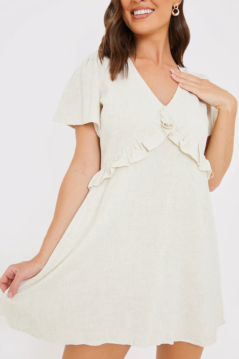 Linen Frill Detail Smock Dress