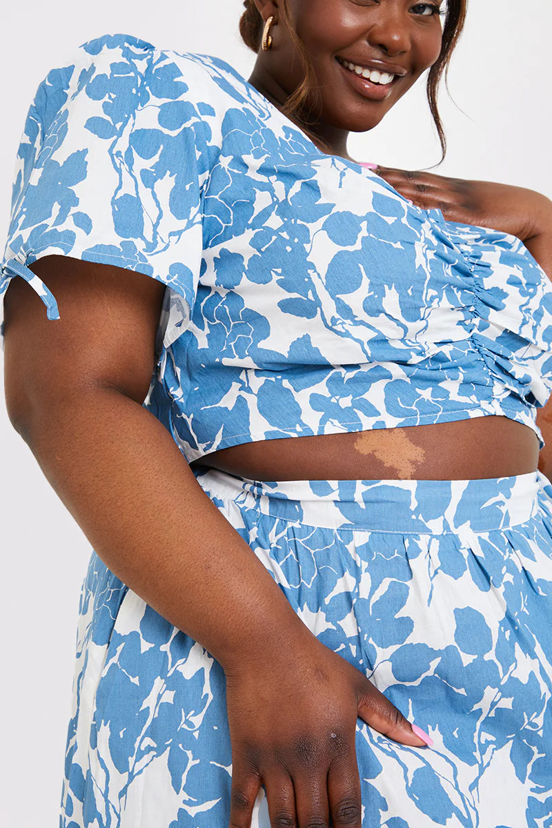 Floral Print Puff Sleeve Crop Top