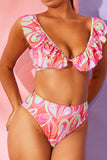 Abstract Print Ruffle Bikini Top