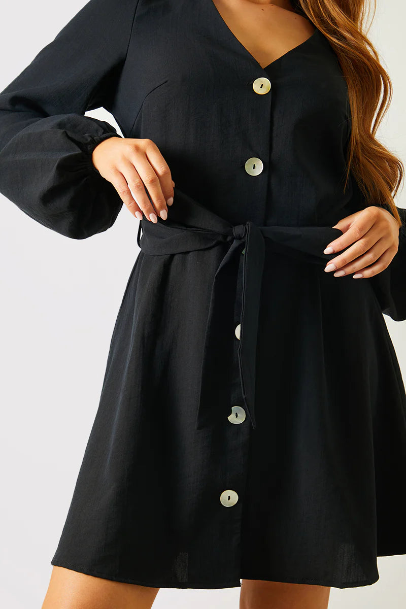 Balloon Sleeve Button Down Mini Dress