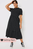 Polka Dot Smock Midaxi T-Shirt Dress