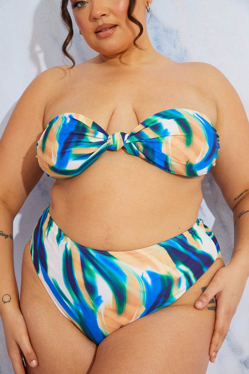 Abstract Print High Waist High Leg Bikini Bottom