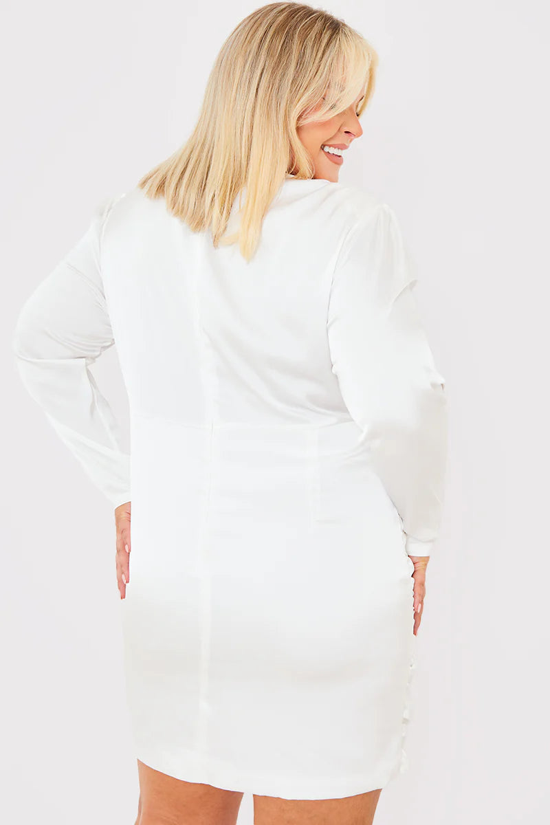 Satin Ruched Draped Mini Dress