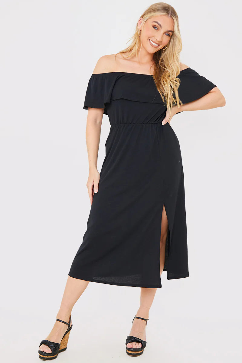 Bardot Split Detail Midi Dress