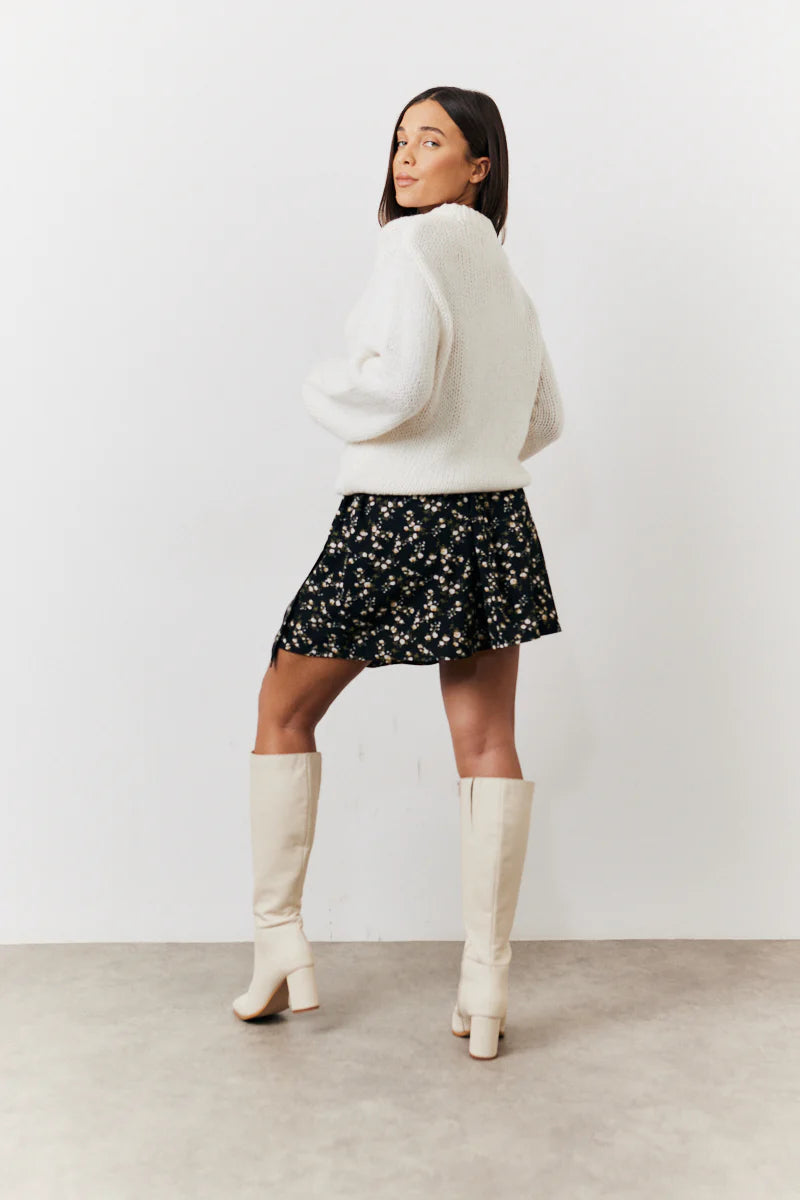 Black Floral Flippy Mini Skirt