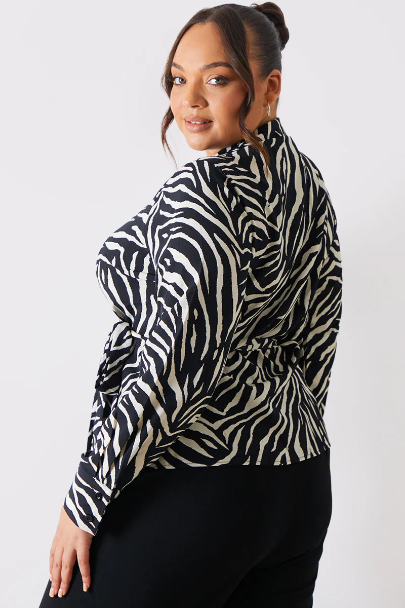 Zebra Print Wrap Front Shirt