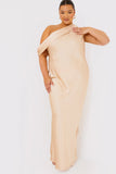 Asymmetric Draped Neckline Maxi Dress