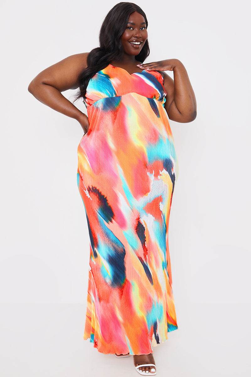 Abstract Cami Plisse Maxi Dress