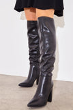 Leather Look Knee High Boots