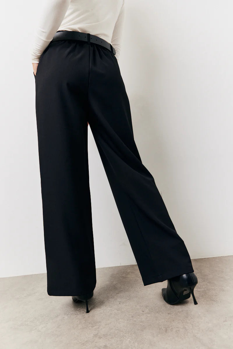 Black Elasticated Waist Wide Leg Trouser