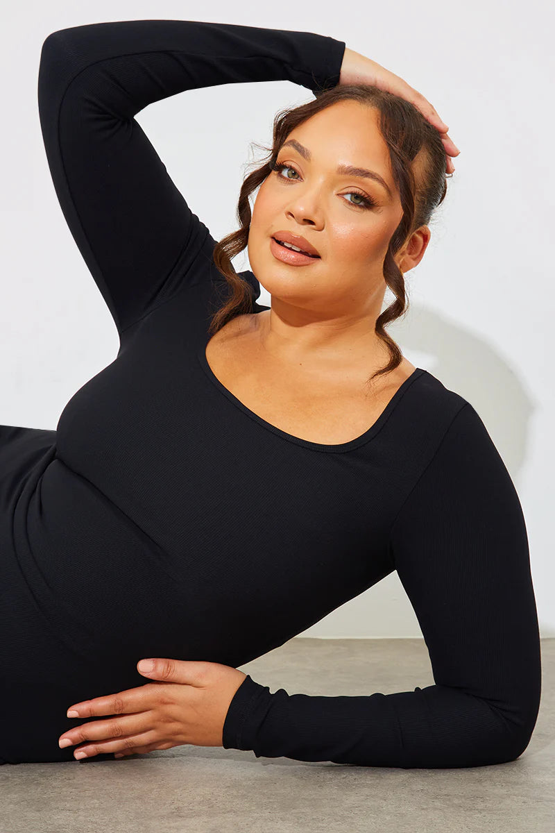 Scoop Neck Rib Midaxi Dress