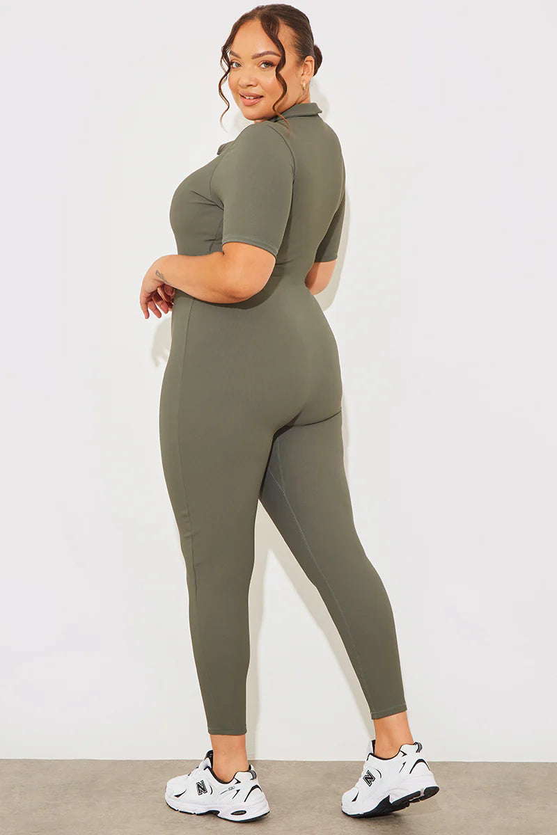 Built-In Bra Half Zip Short Sleeve Sculpt and Control Unitard