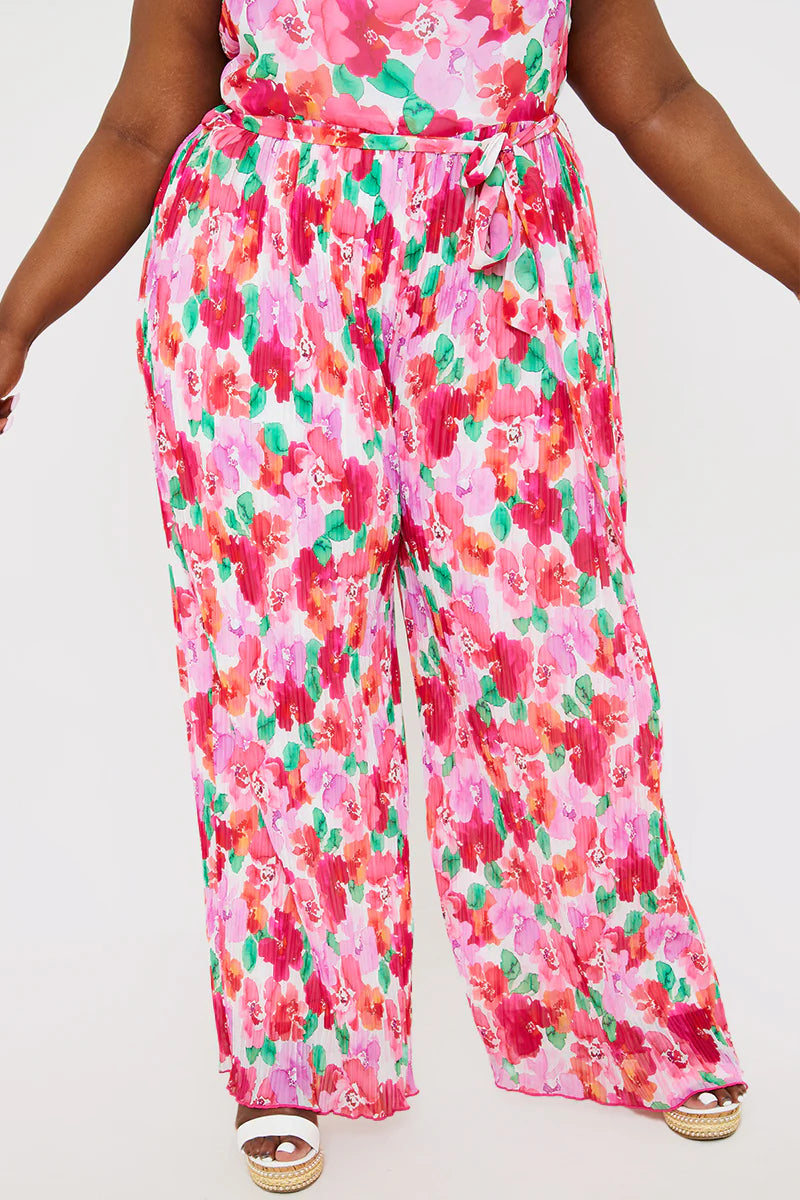 Plisse Sleeveless Wide Leg Jumpsuit