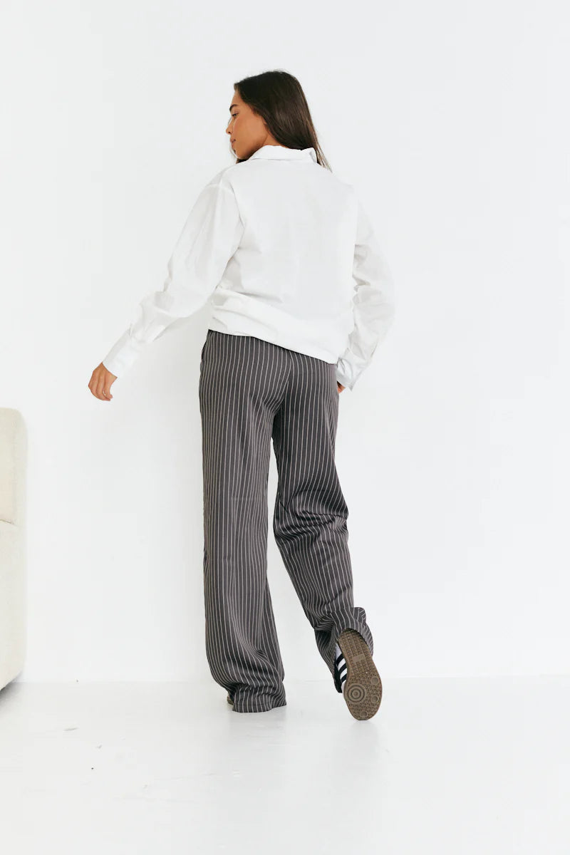 Pinstripe Relaxed Wide Leg Trouser
