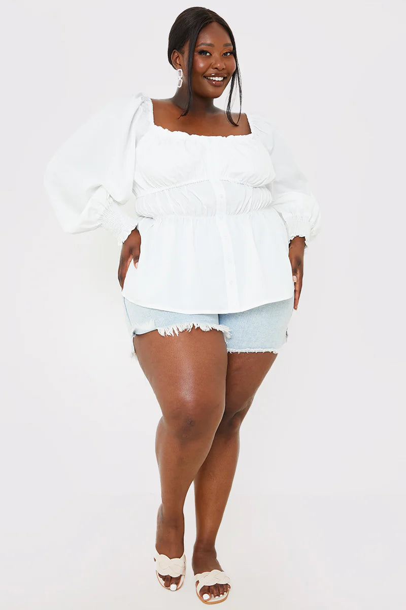 Shirred Button Down Blouse