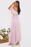 Satin Frill Off The Shoulder Maxi Dress