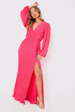 Plisse Ballon Sleeve Maxi Dress