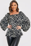 Zebra Woven Balloon Sleeve Blouse