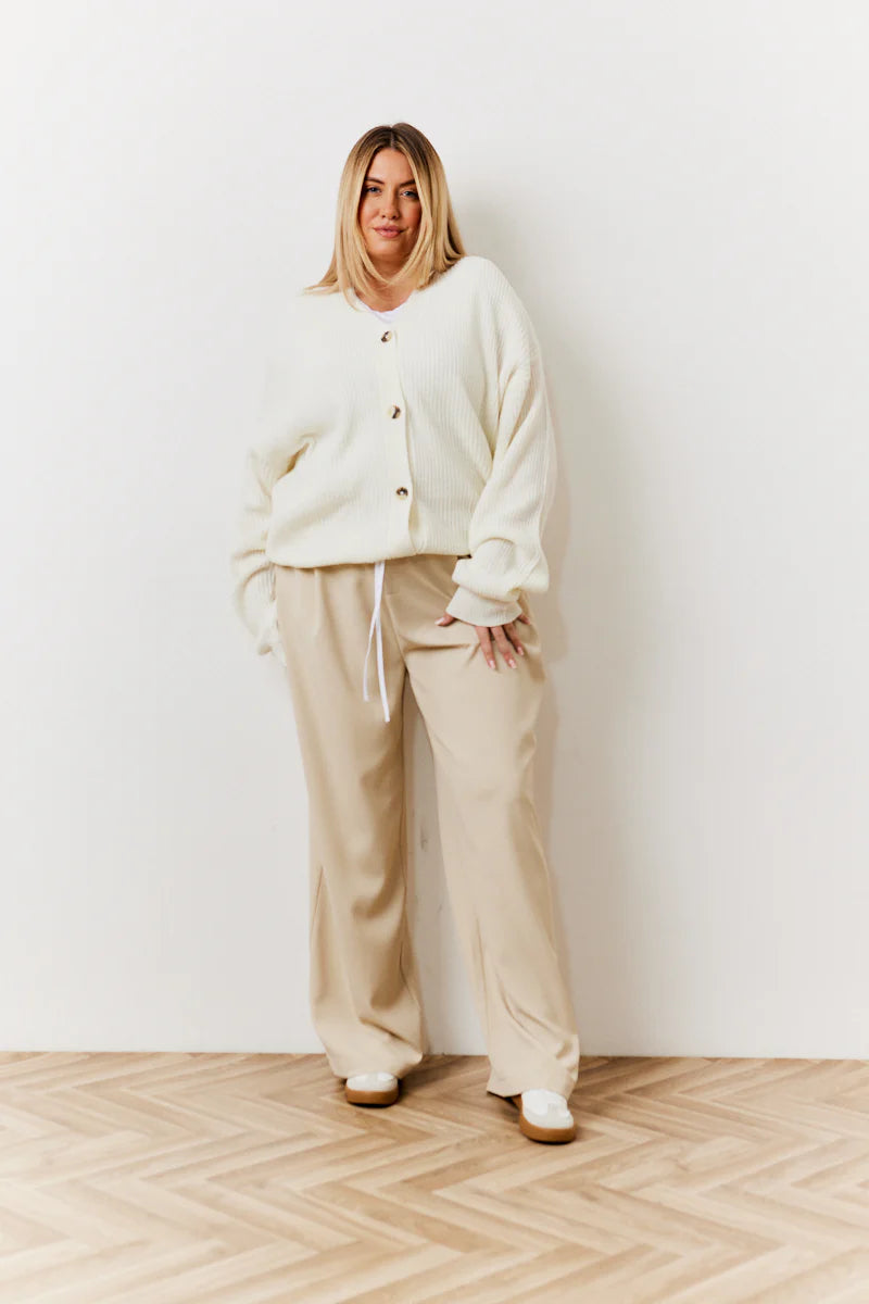 Beige Waistband Detail Tailored Trouser