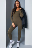 Olive Scoop Neck Long Sleeve Unitard