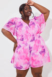 Abstract Floral Chiffon Shirred Waist Playsuit