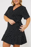 Polka Dot Print Short Sleeve Wrap Swing Dress