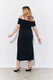 Black Magic Sculpting Strappy Bardot Midi Dress