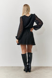 Black Dobby Chiffon Belted Mini Dress