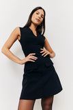 Black Structured Plunge Front Sleeveless Mini Dress