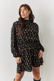 Black Rose Print High Neck Mini Dress