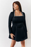 Black Embellished Neckline Black Mini Dress