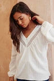 V Neck Crochet Insert Blouse
