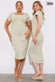 Ribbed Button Through Short Sleeve Midaxi Dress