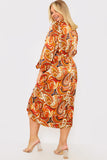 Plunge Balloon Sleeve Belted Midi Dress