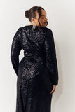 Black Sequin Long Sleeve Maxi Dress