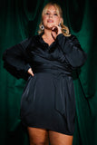 Satin Tie Waist Shirt Dress