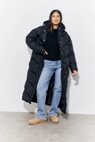 Black Hooded Longline Popper Puffer Coat